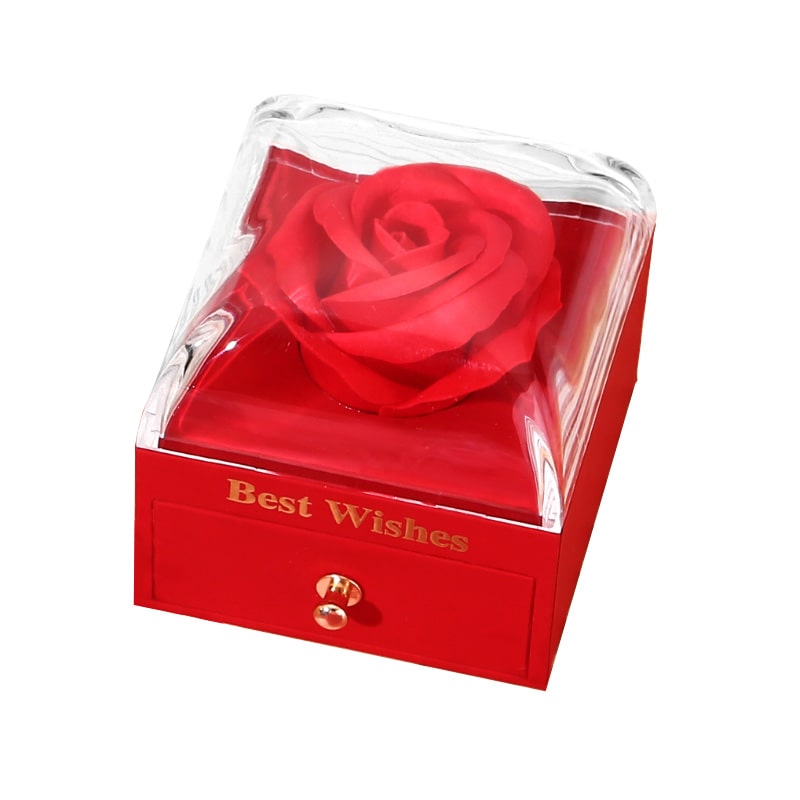 Ewige Rosenbox - Mit 14k Gravur-Doppelherzkette