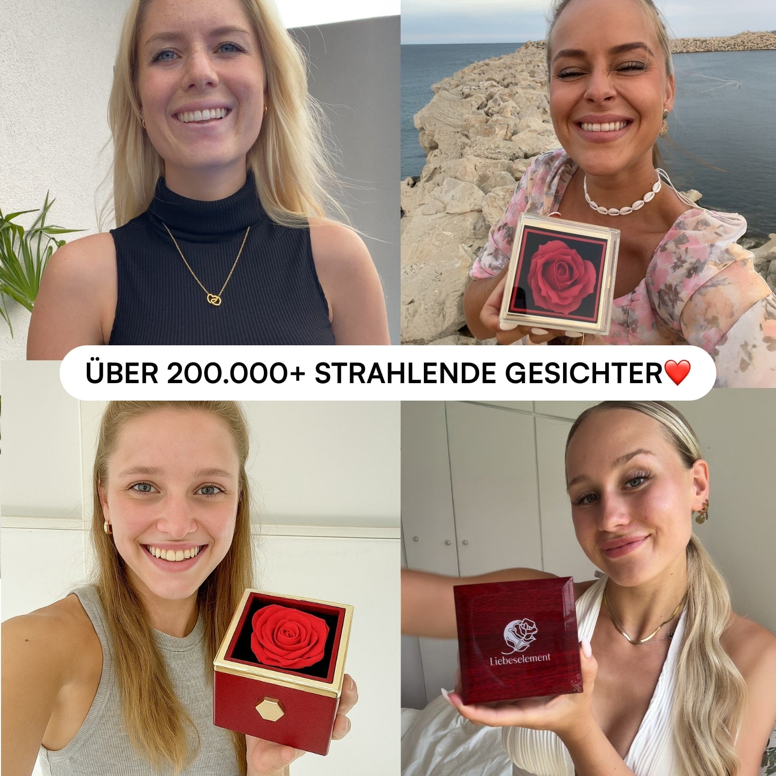 Herzschloss Rosenbox – mit Doppelherz Halskette und echter Rose