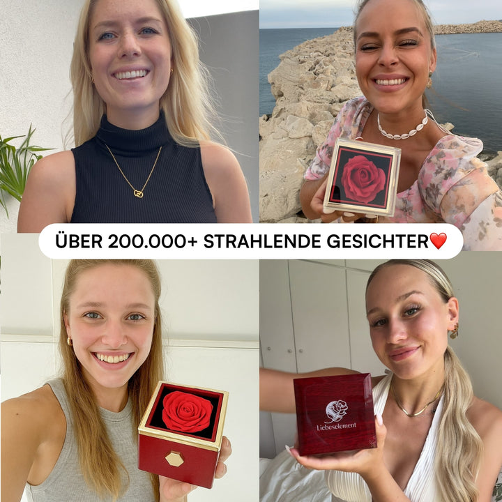 Ewige Rosenbox – mit Doppelherz Halskette und echter Rose