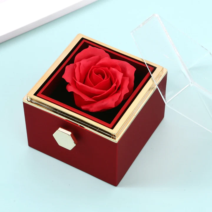 Ewige Rosenbox – mit Doppelherz Halskette und echter Rose