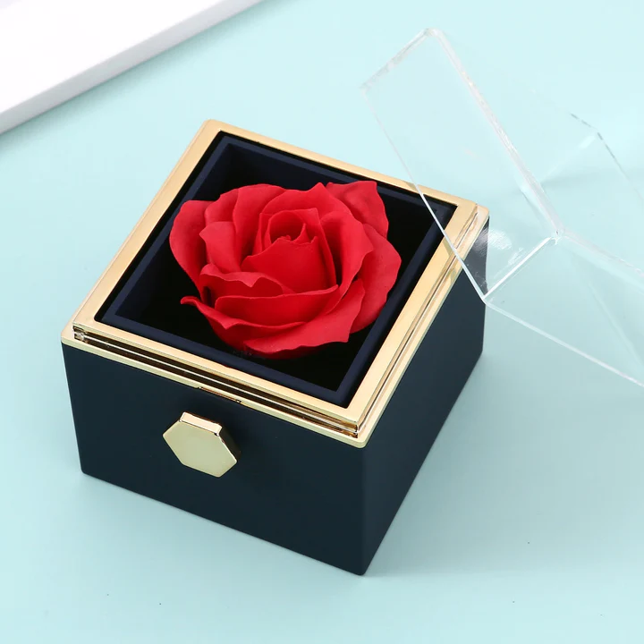 Ewige Rosenbox – mit Doppelherz Halskette und echter Rose