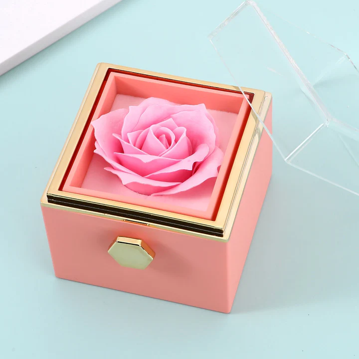 Ewige Rosenbox – mit Doppelherz Halskette und echter Rose