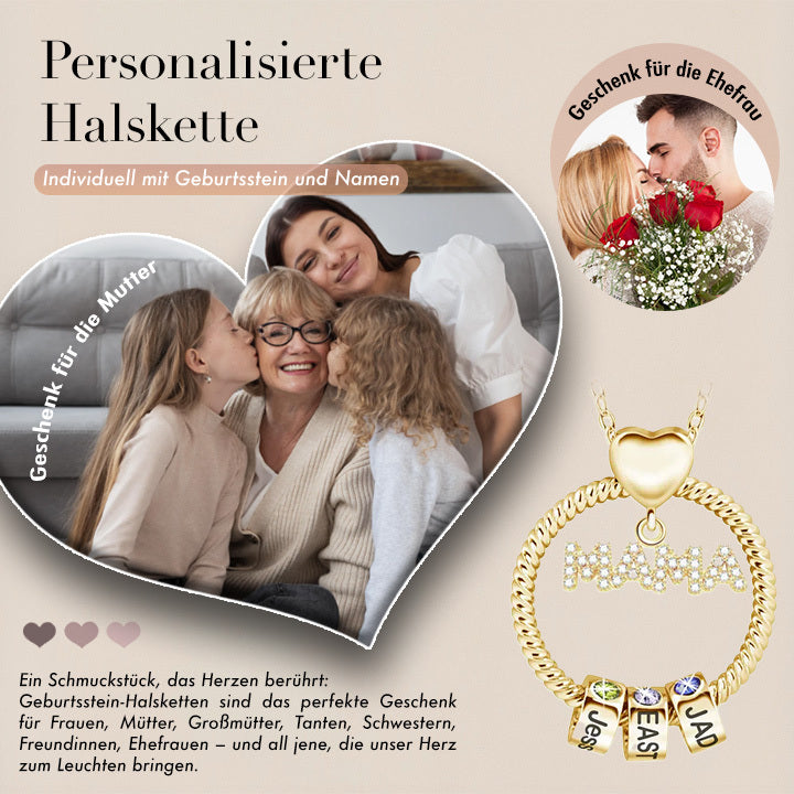 Mama Liebeskette mit Namen-Beads und Geburtsstein