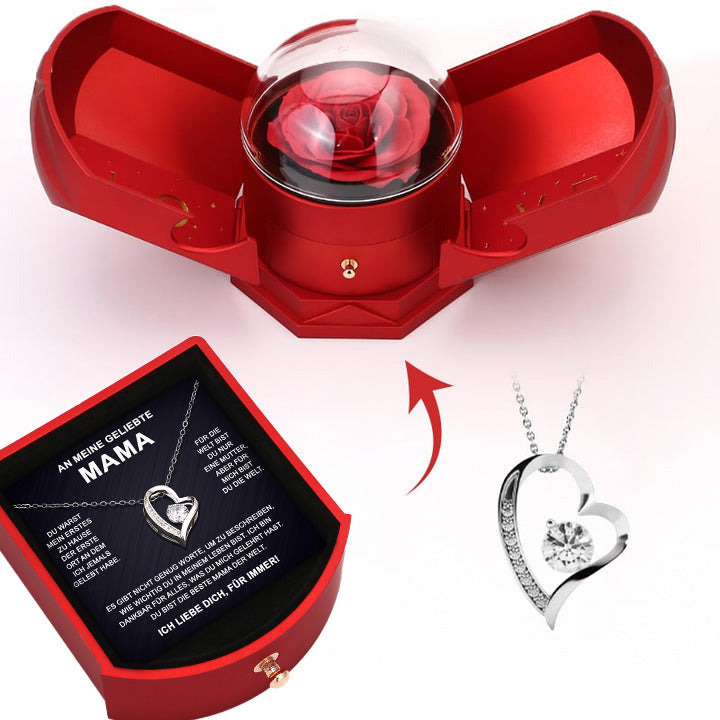 Ewige Rosenbox - An meine Mama mit 14k Weißgold Halskette