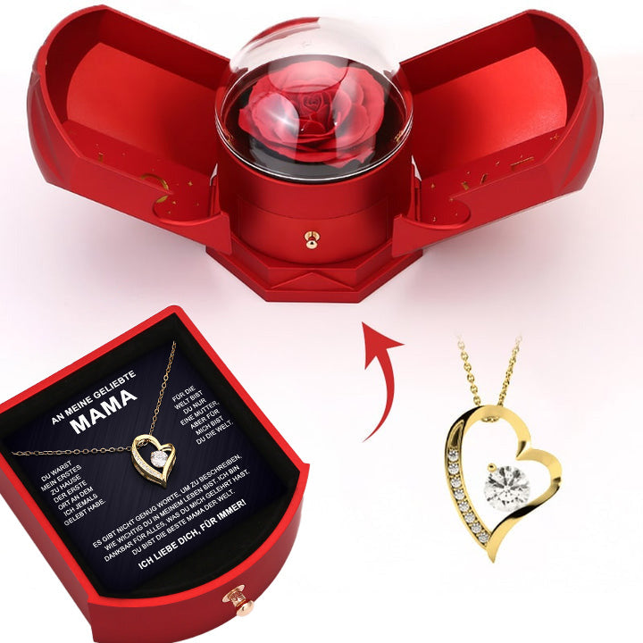 Ewige Rosenbox - An meine Mama mit 14k Weißgold Halskette