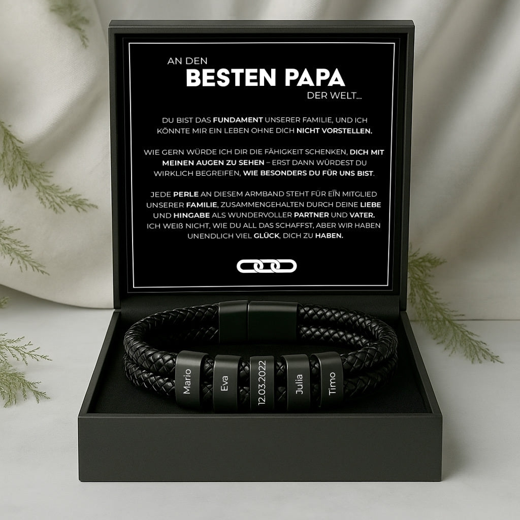 An den besten Papa der Welt - Lederarmband mit gravierten Beads