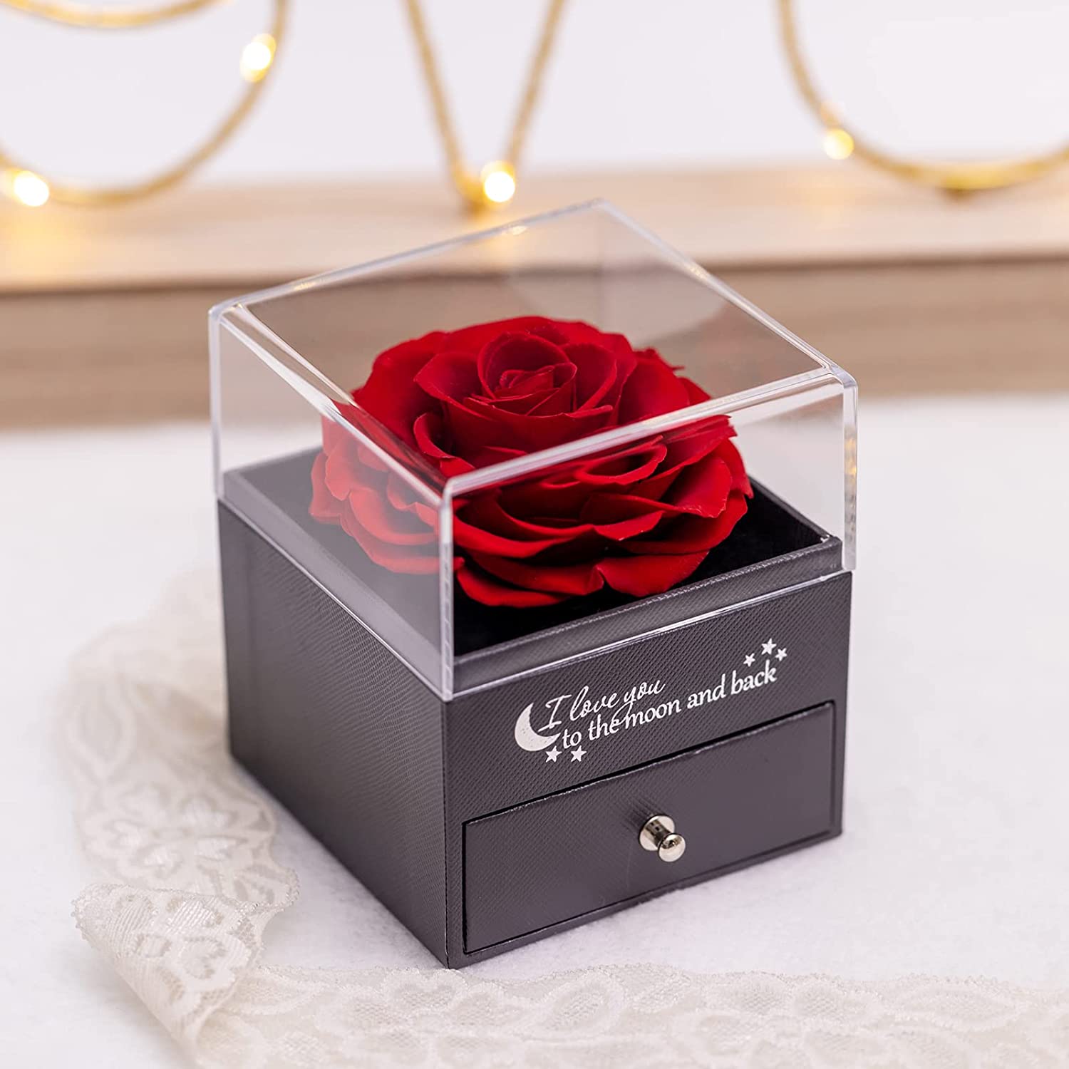 Rosenbox mit 14k Weißgold Ausführung Halskette