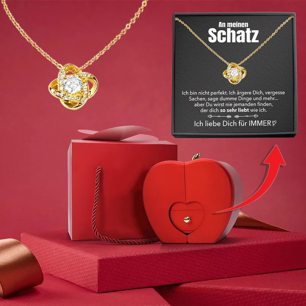 14k Weißgold Ausführung Liebesknoten Halskette - Mit echter Rose - An meinen Schatz