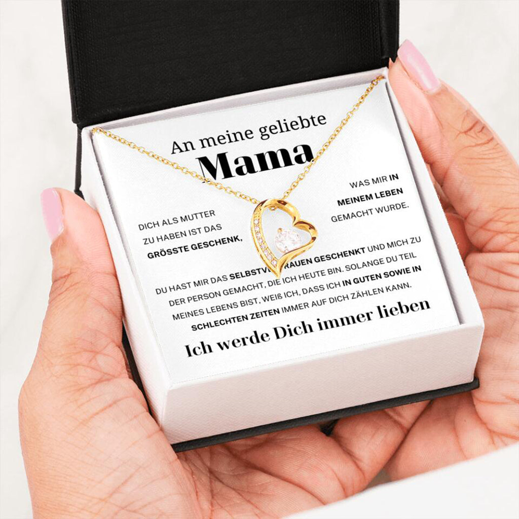 14k Weißgold Ausführung Herz Halskette - An meine geliebte Mama