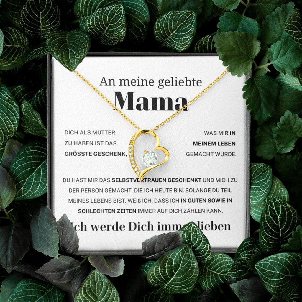 14k Weißgold Ausführung Herz Halskette - An meine geliebte Mama