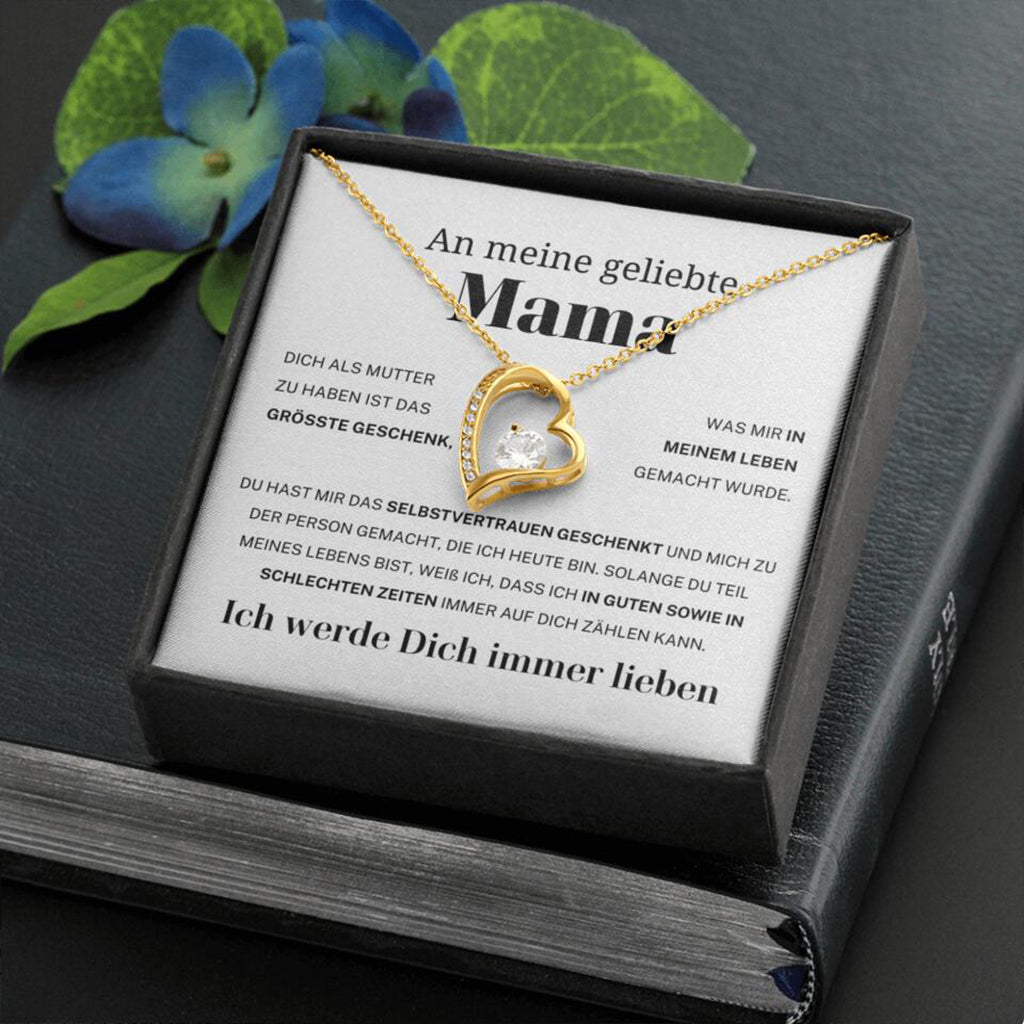 14k Weißgold Ausführung Herz Halskette - An meine geliebte Mama