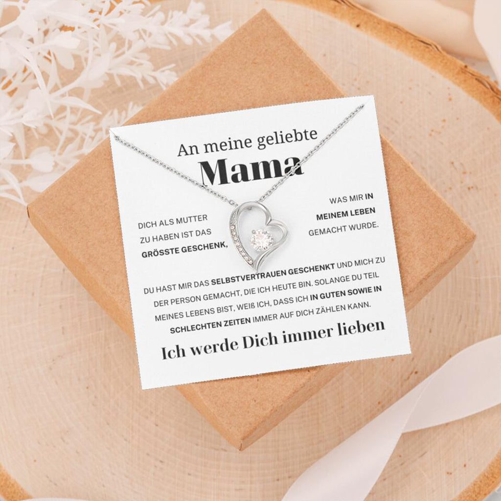 14k Weißgold Ausführung Herz Halskette - An meine geliebte Mama