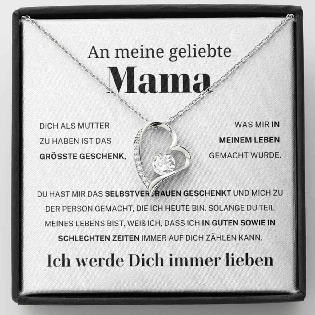 14k Weißgold Ausführung Herz Halskette - An meine geliebte Mama
