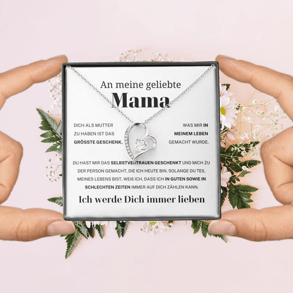 14k Weißgold Ausführung Herz Halskette - An meine geliebte Mama