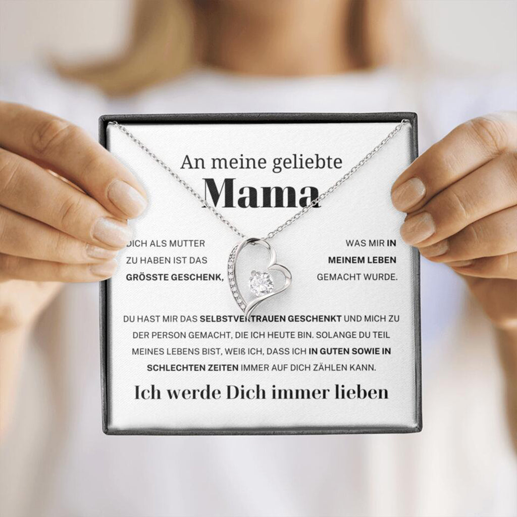 14k Weißgold Ausführung Herz Halskette - An meine geliebte Mama