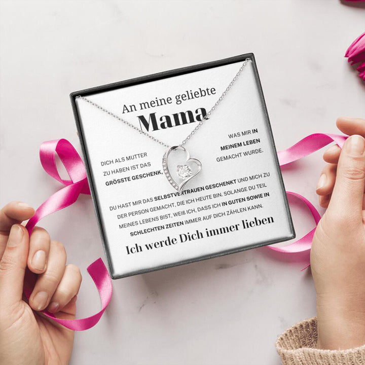 14k Weißgold Ausführung Herz Halskette - An meine geliebte Mama
