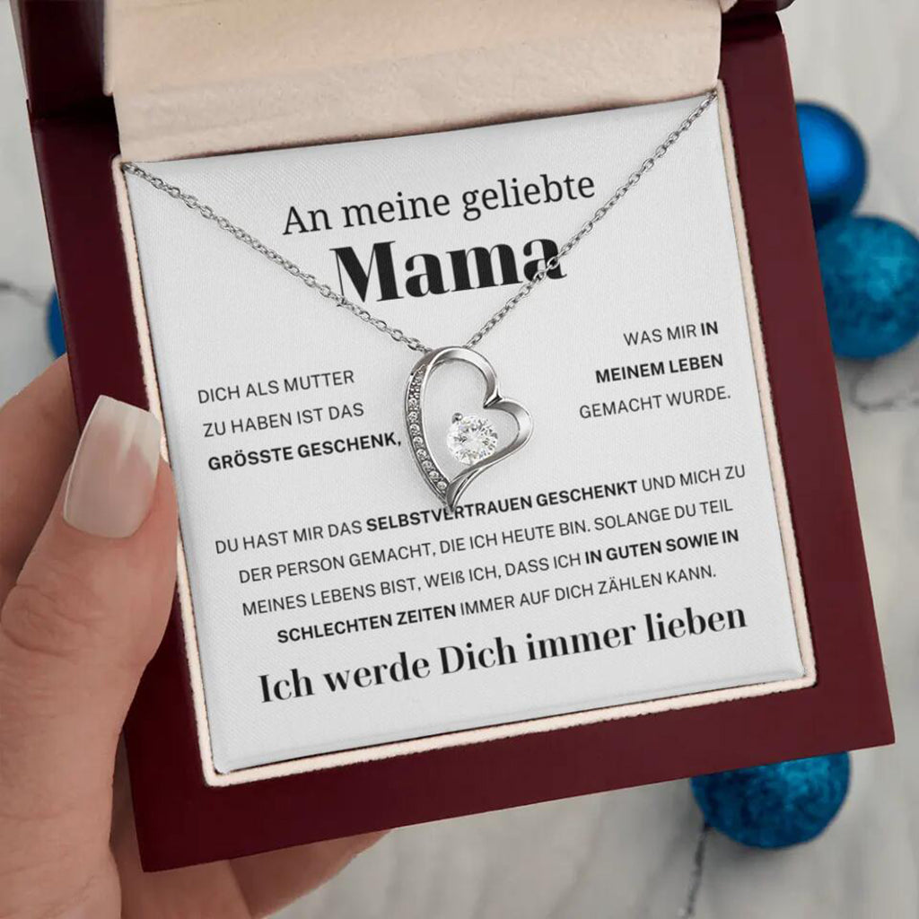 14k Weißgold Ausführung Herz Halskette - An meine geliebte Mama