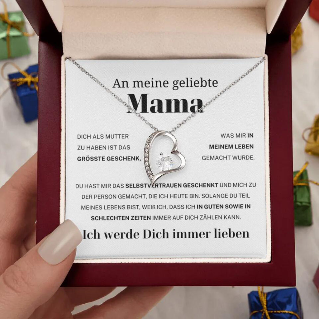 14k Weißgold Ausführung Herz Halskette - An meine geliebte Mama