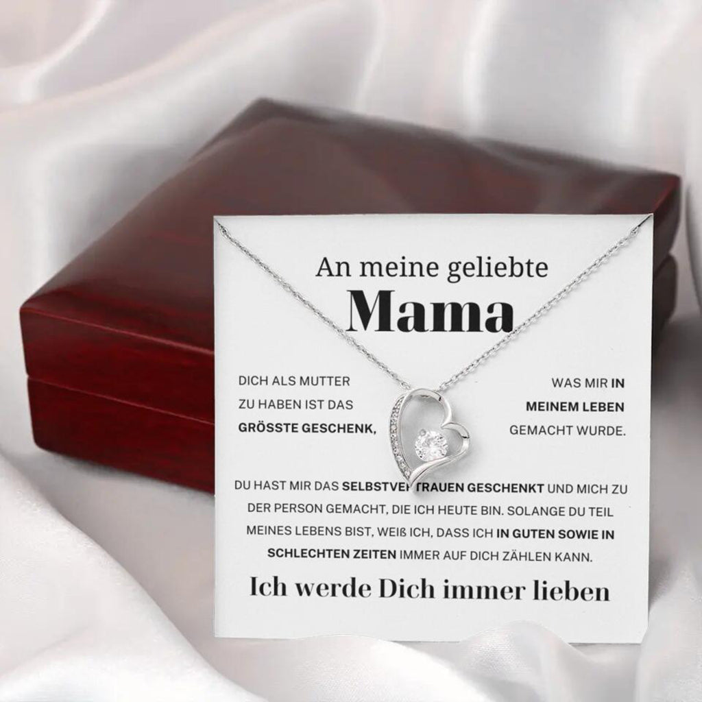 14k Weißgold Ausführung Herz Halskette - An meine geliebte Mama