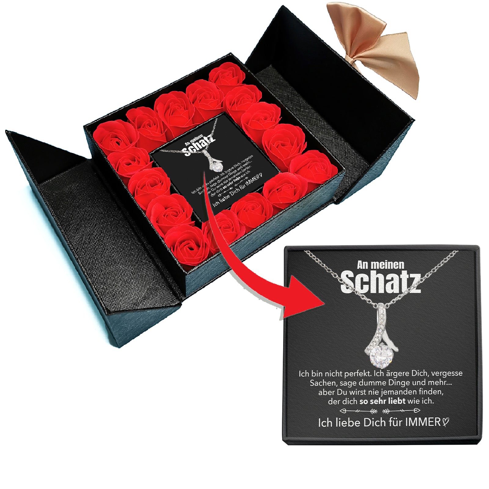 14k Weißgold Ausführung Stil-Halskette - Mit echten Rosen - An meinen Schatz