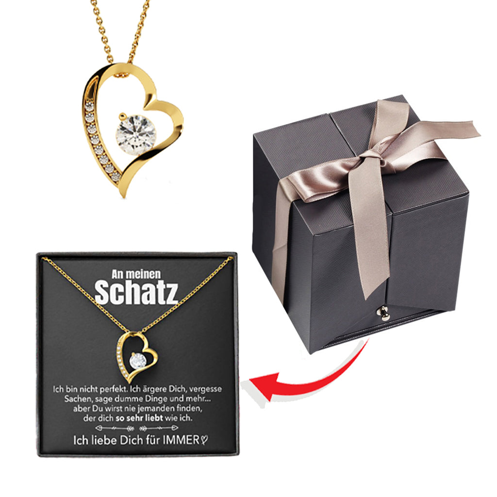 Rosenbox Schleife - Weißgold Ausführung Herz Halskette - An meinen Schatz