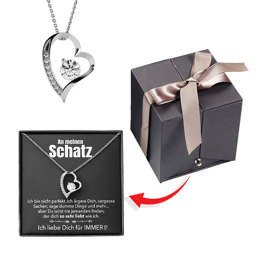 Rosenbox Schleife - Weißgold Ausführung Herz Halskette - An meinen Schatz