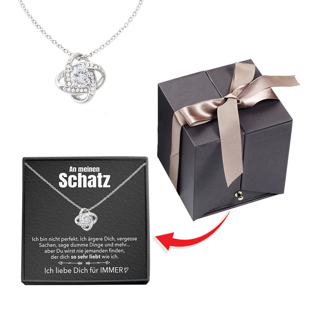 Rosenbox - Weißgold Ausführung Liebesknoten Halskette - An meinen Schatz