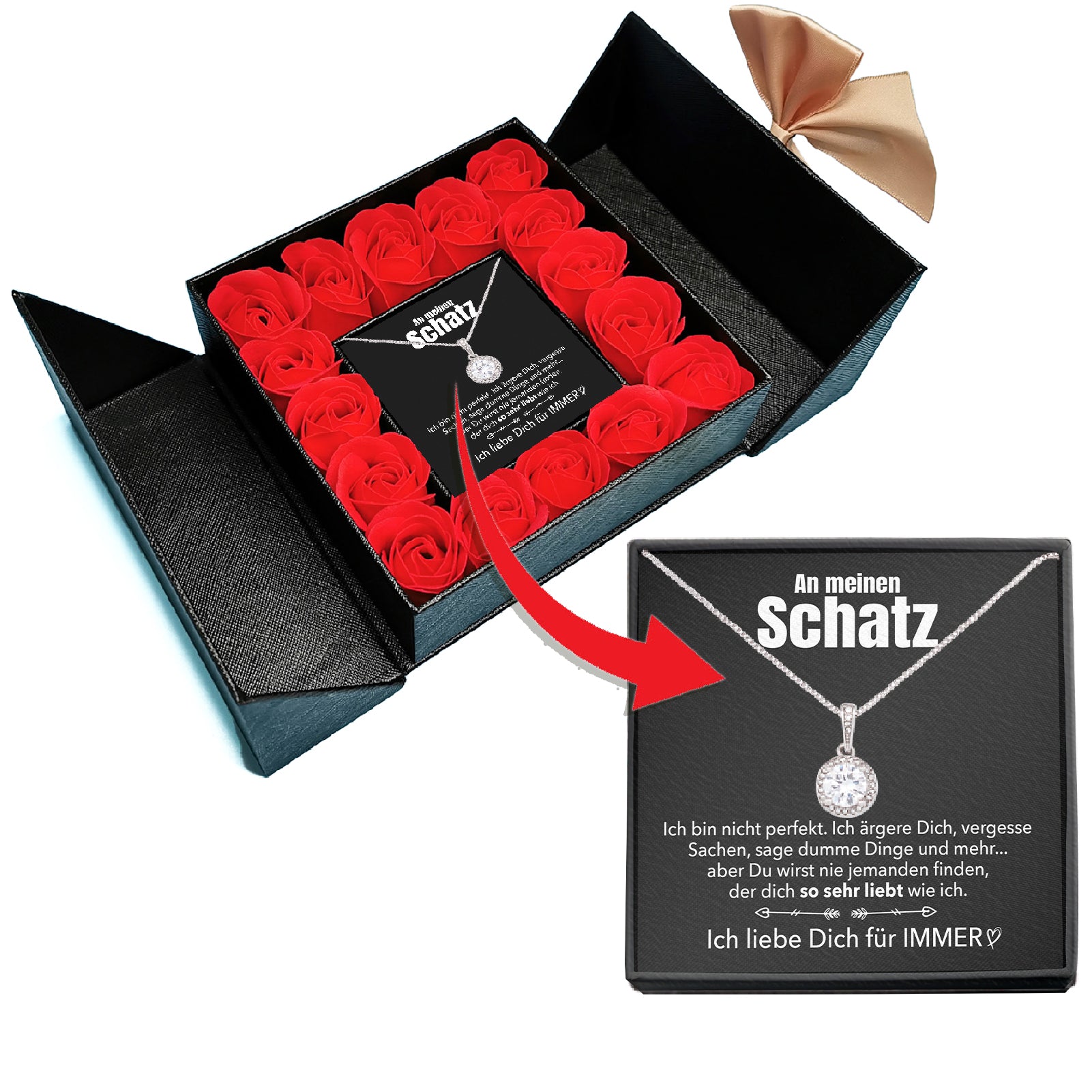 14k Weißgold Ausführung Kreis Halskette - Mit echten Rosen - An meinen Schatz