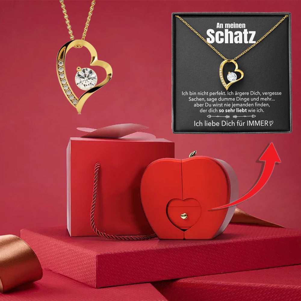 14k Weißgold Ausführung Herz Halskette - Mit echter Rose - An meinen Schatz