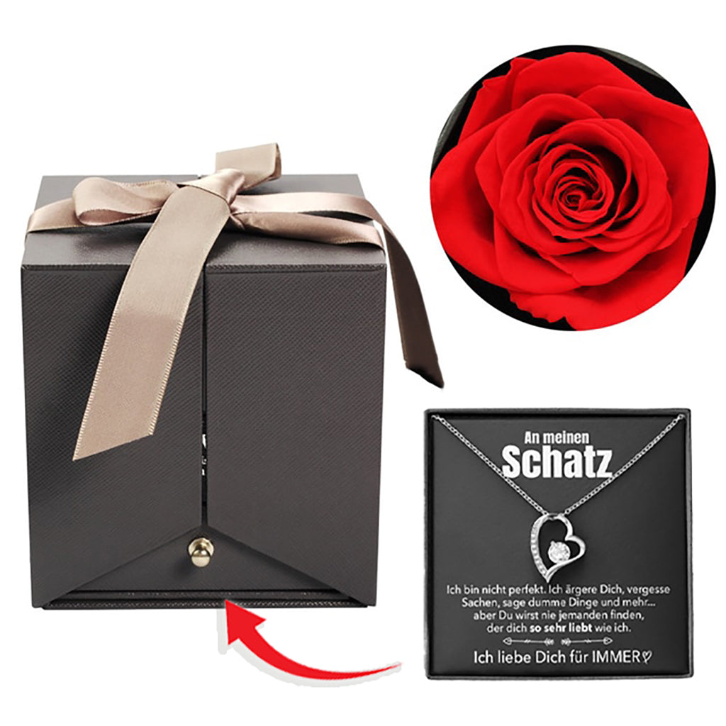 Rosenbox Schleife - Weißgold Ausführung Herz Halskette - An meinen Schatz