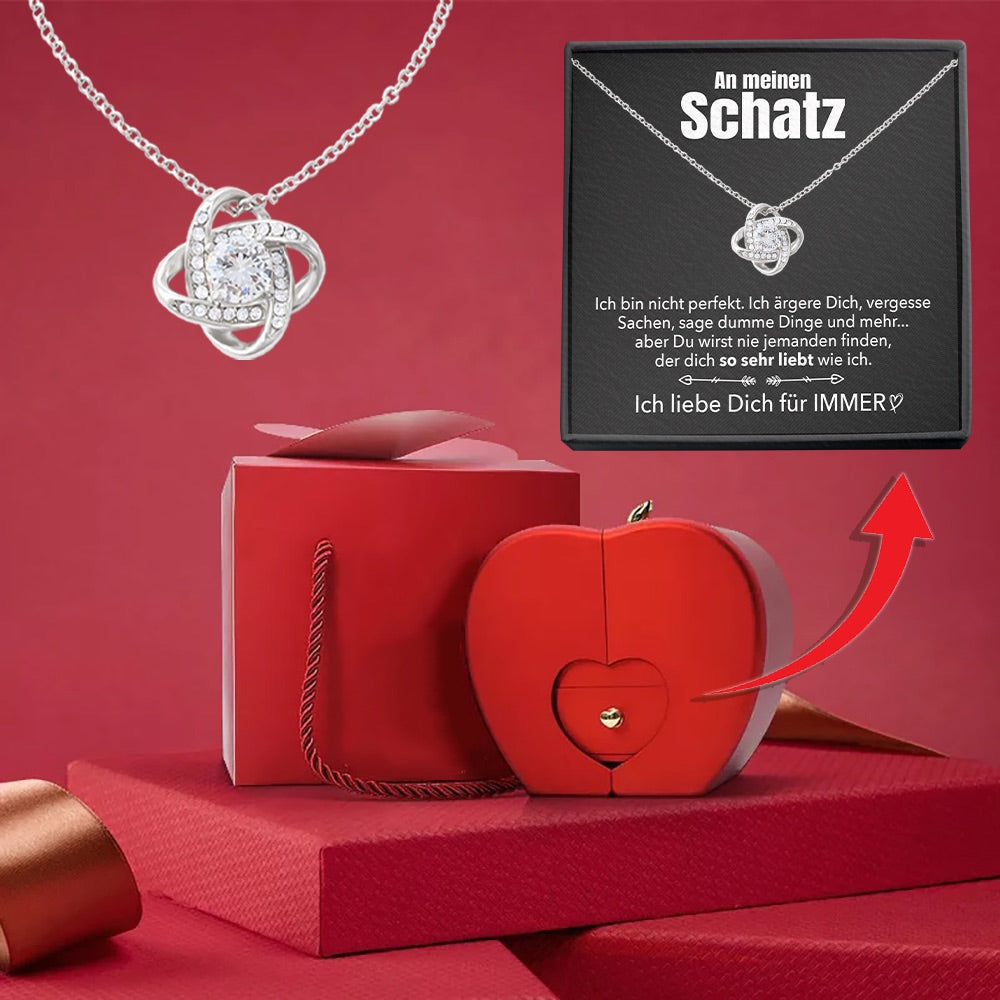 14k Weißgold Ausführung Liebesknoten Halskette - Mit echter Rose - An meinen Schatz