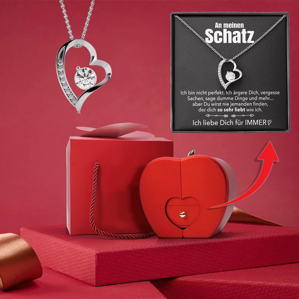 14k Weißgold Ausführung Herz Halskette - Mit echter Rose - An meinen Schatz