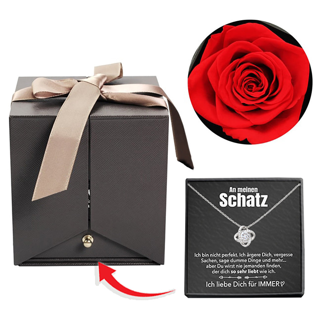 Rosenbox - Weißgold Ausführung Liebesknoten Halskette - An meinen Schatz