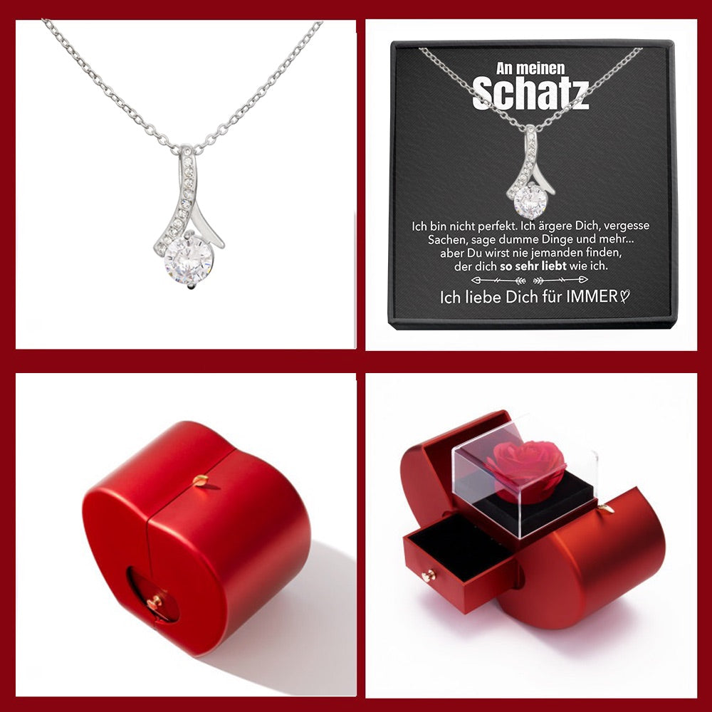 14k Weißgold Ausführung Stil-Halskette - Mit echter Rose - An meinen Schatz