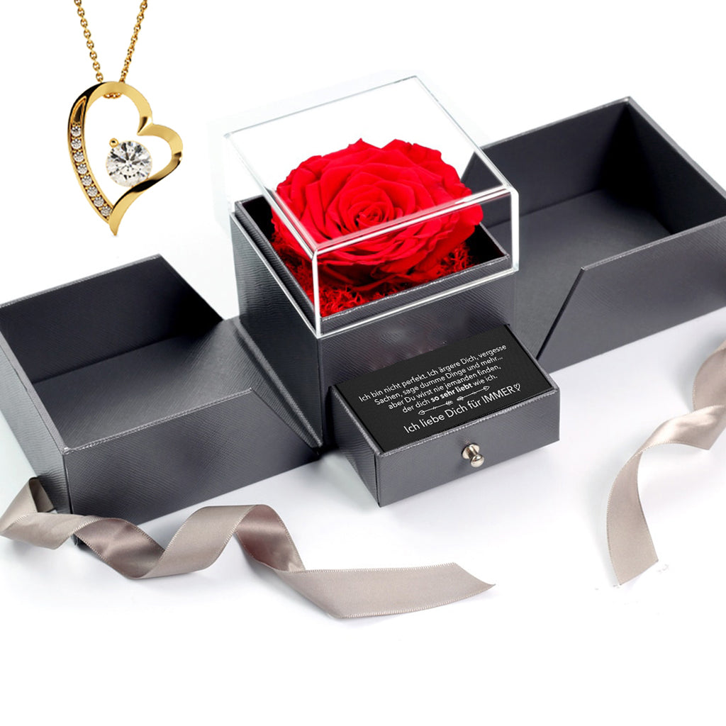 Rosenbox Schleife - Weißgold Ausführung Herz Halskette - An meinen Schatz