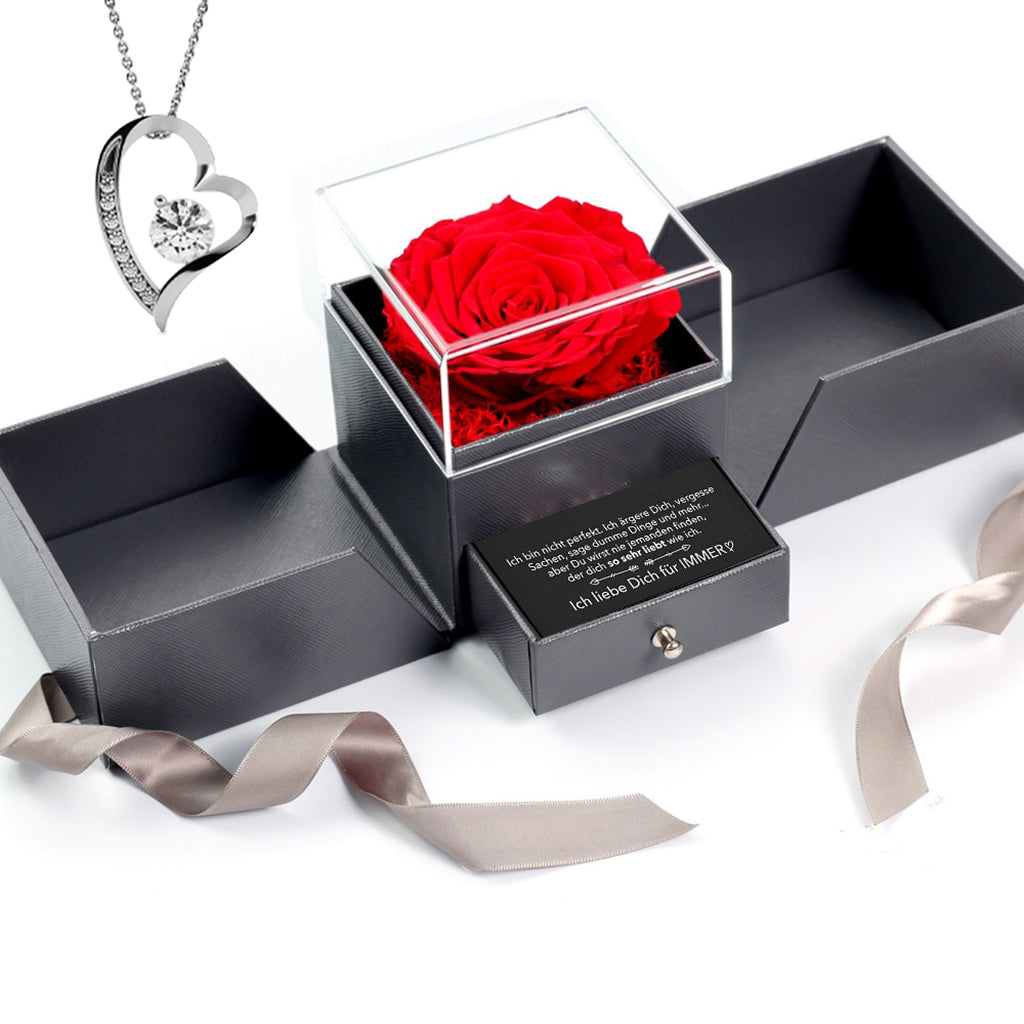 Rosenbox Schleife - Weißgold Ausführung Herz Halskette - An meinen Schatz