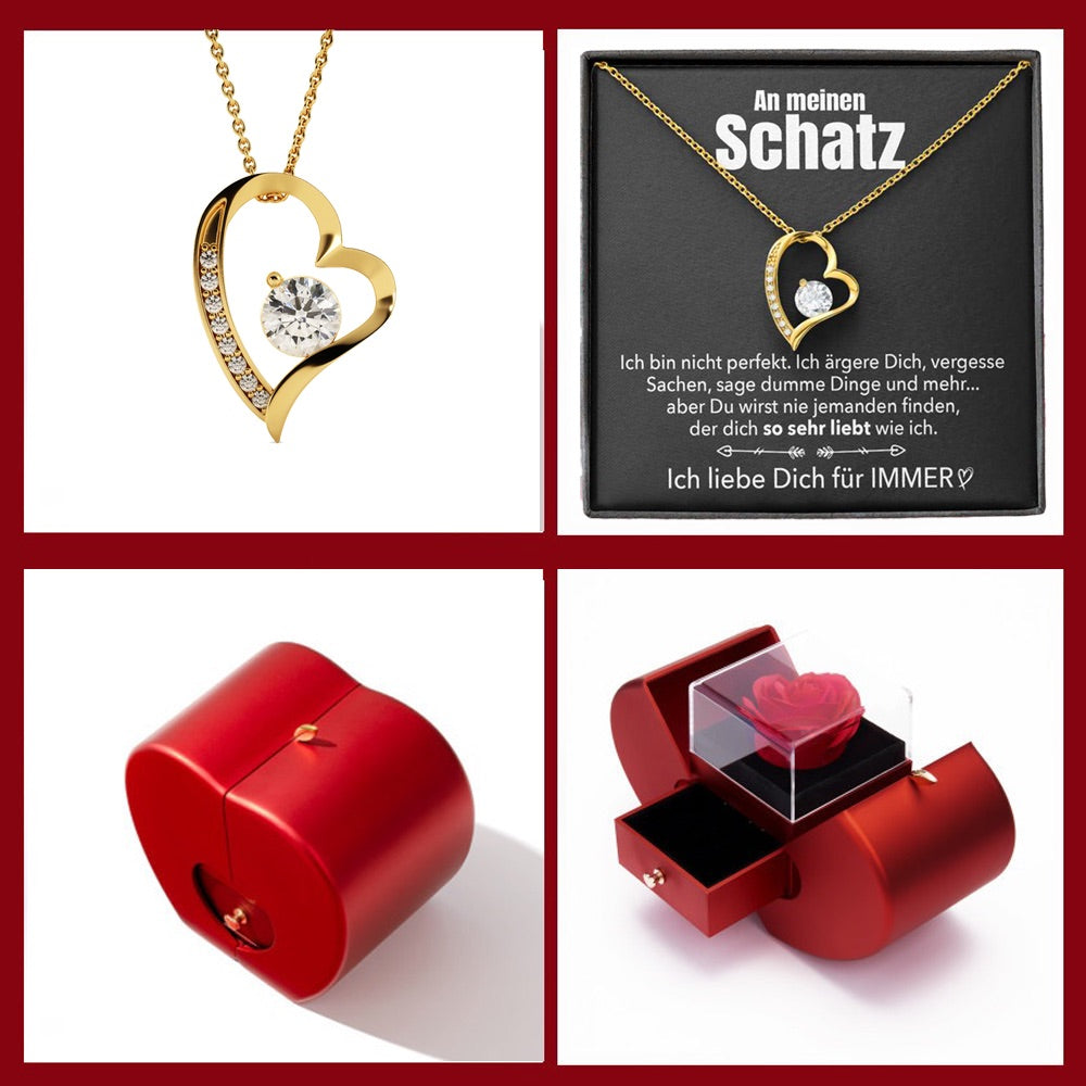 14k Weißgold Ausführung Herz Halskette - Mit echter Rose - An meinen Schatz