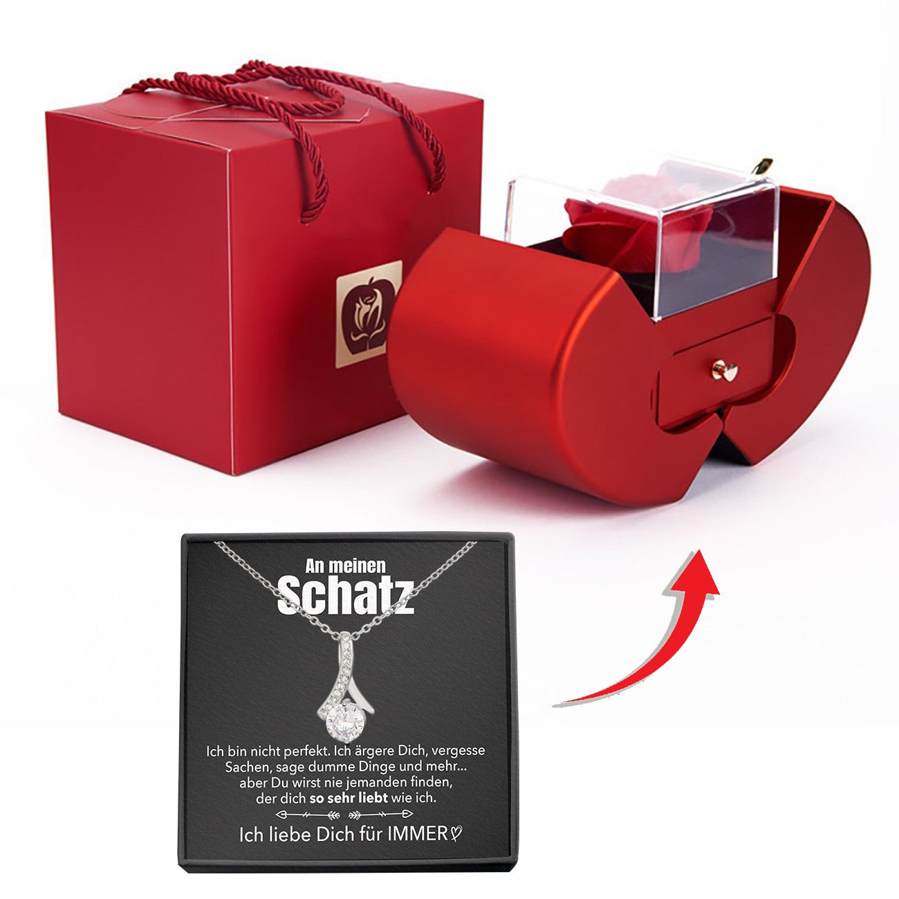 14k Weißgold Ausführung Stil-Halskette - Mit echter Rose - An meinen Schatz