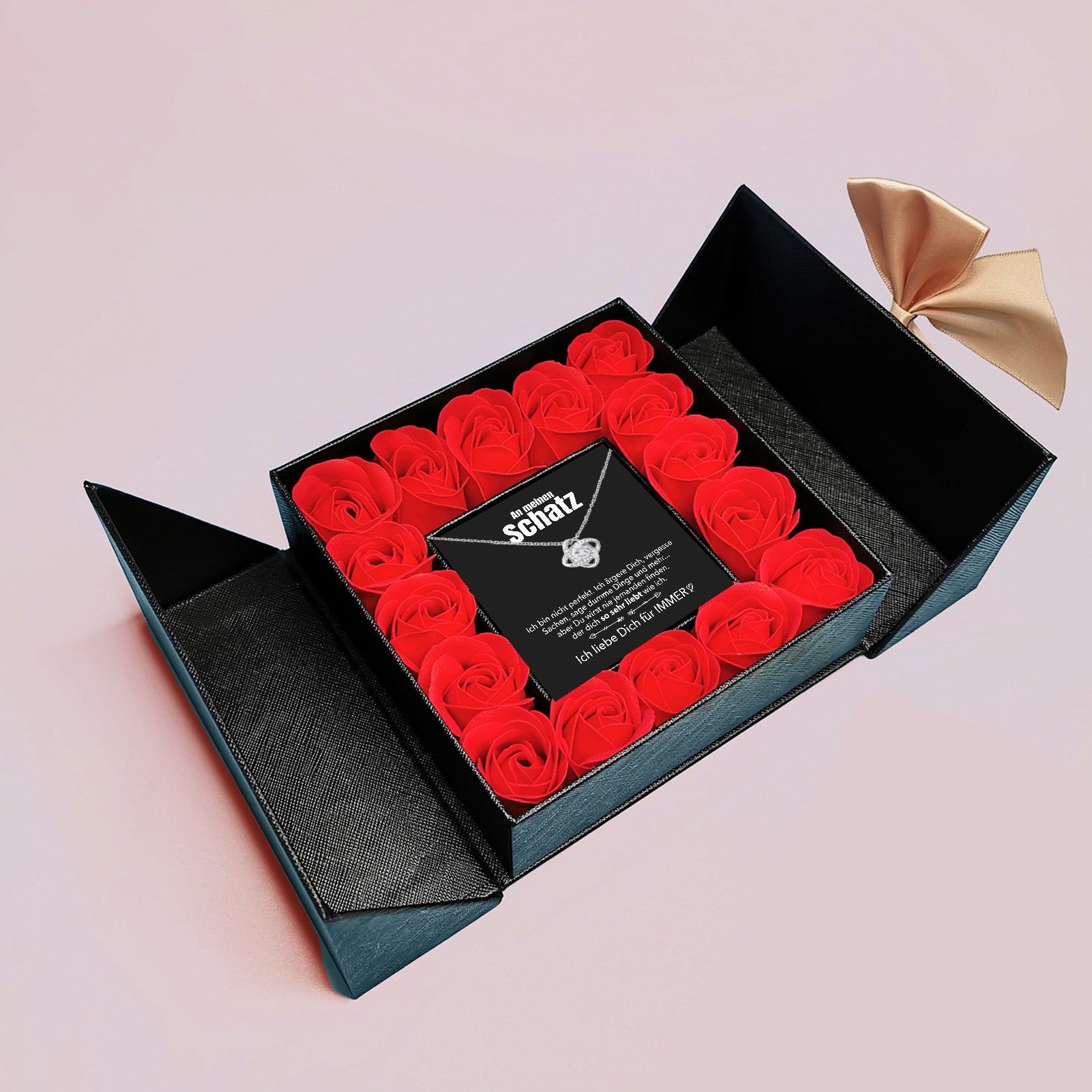 14k Weißgold Ausführung Liebesknoten Halskette - Mit echten Rosen - An meinen Schatz