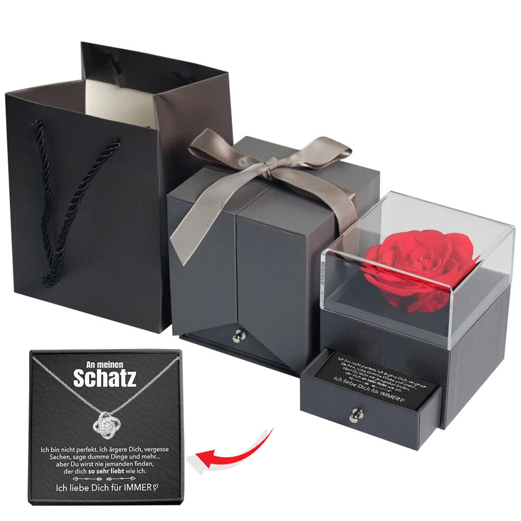 Rosenbox - Weißgold Ausführung Liebesknoten Halskette - An meinen Schatz