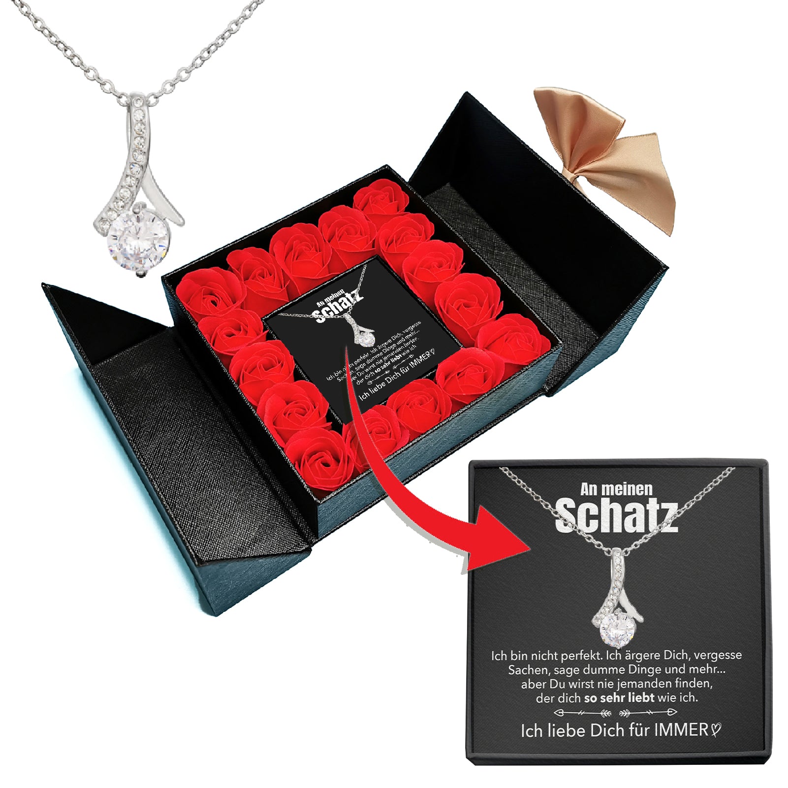 14k Weißgold Ausführung Stil-Halskette - Mit echten Rosen - An meinen Schatz