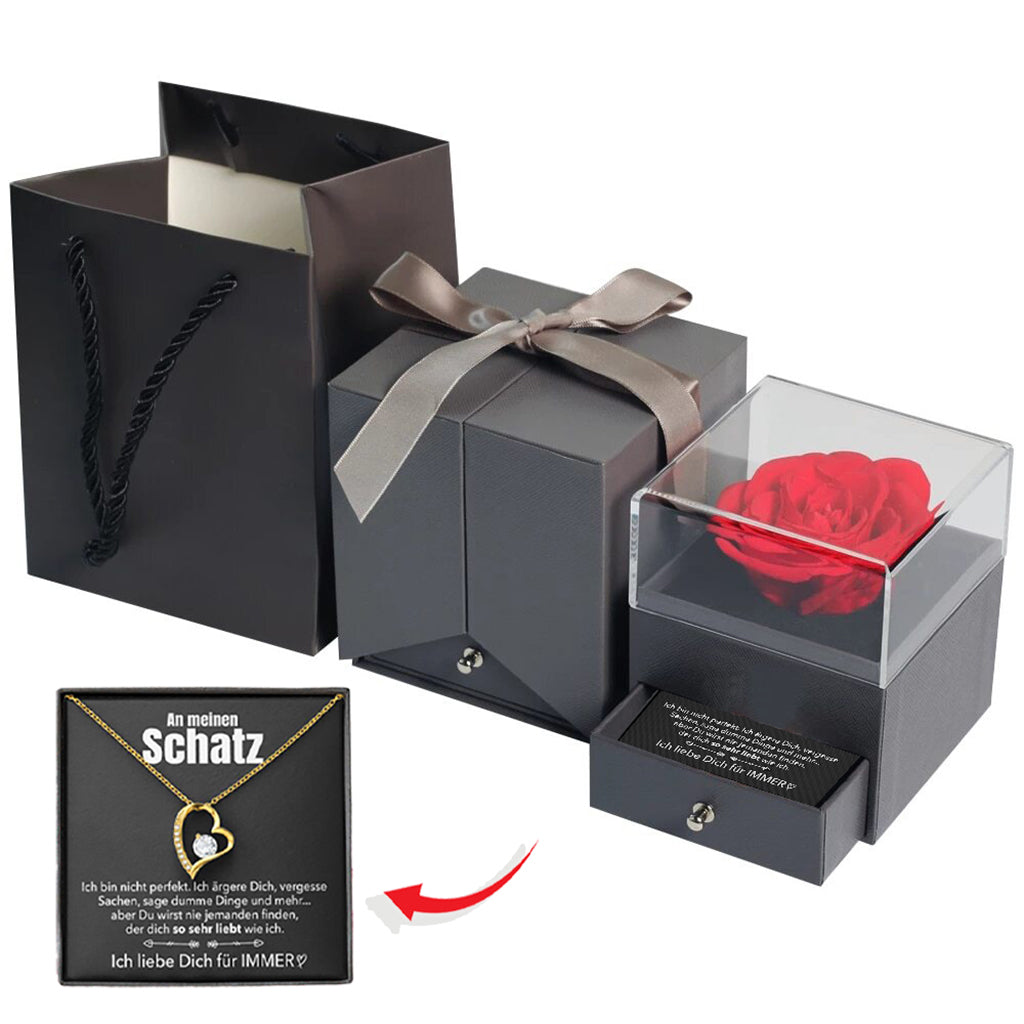 Rosenbox Schleife - Weißgold Ausführung Herz Halskette - An meinen Schatz