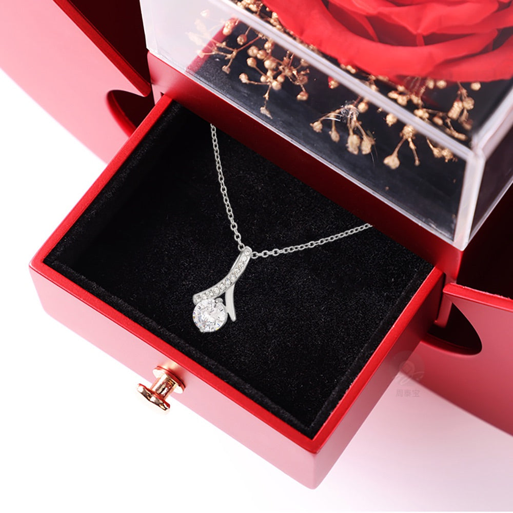 14k Weißgold Ausführung Stil-Halskette - Mit echter Rose - An meinen Schatz