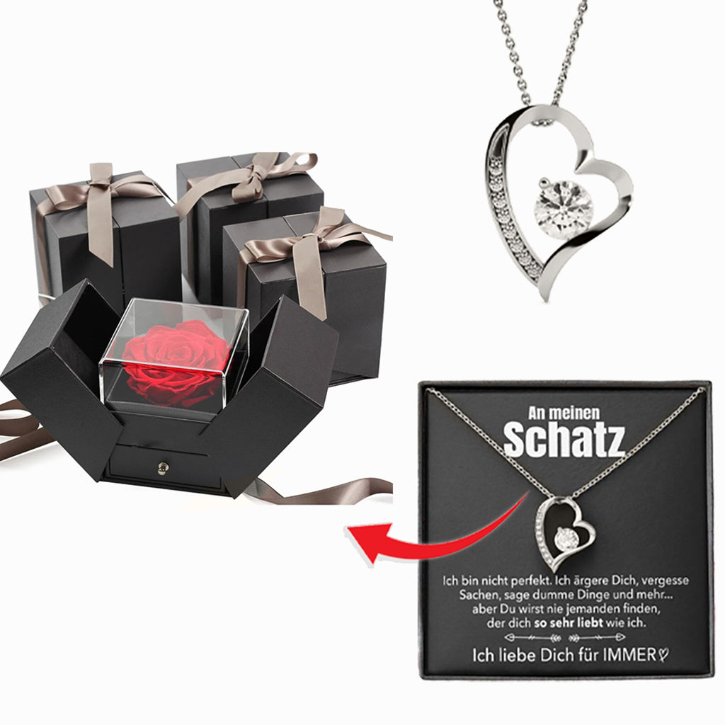 Rosenbox Schleife - Weißgold Ausführung Herz Halskette - An meinen Schatz