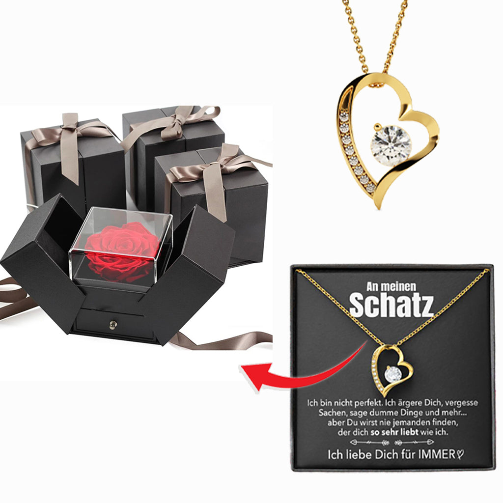 Rosenbox Schleife - Weißgold Ausführung Herz Halskette - An meinen Schatz