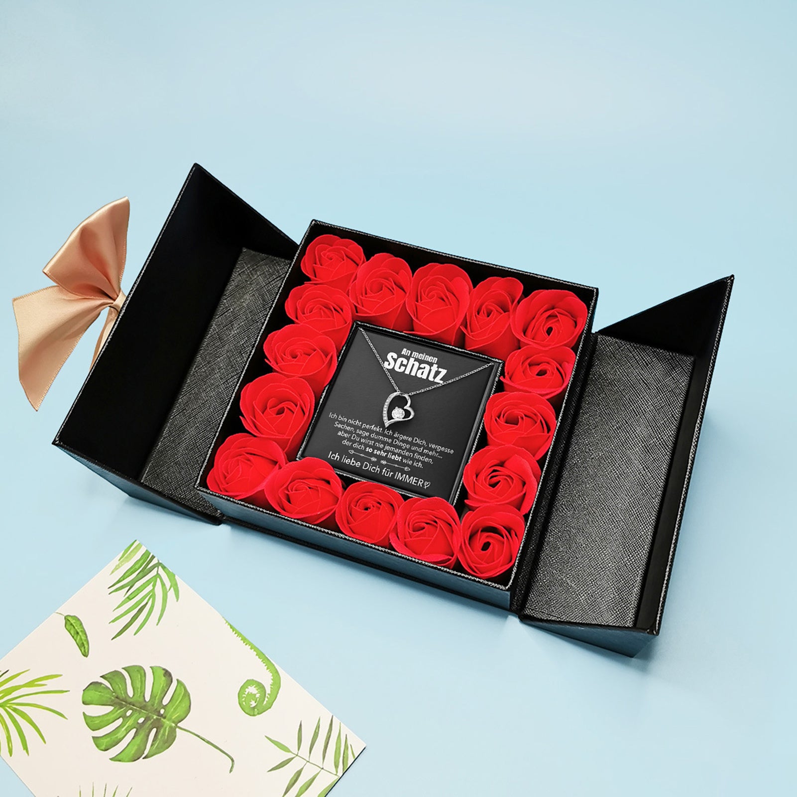 14k Weißgold Ausführung Herz Halskette - Mit echten Rosen - An meinen Schatz