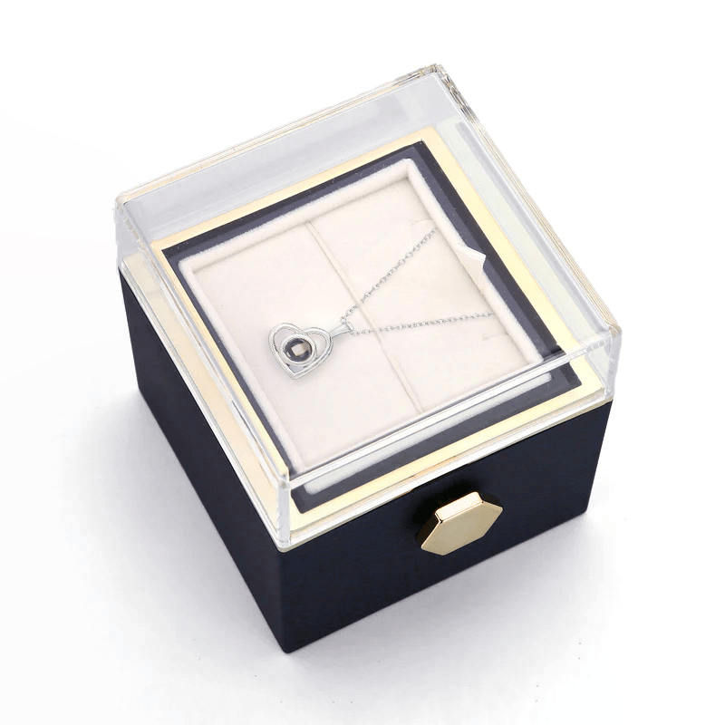 Ewige Rosenbox - Personalisierte Herz Halskette mit Foto & echte Rose