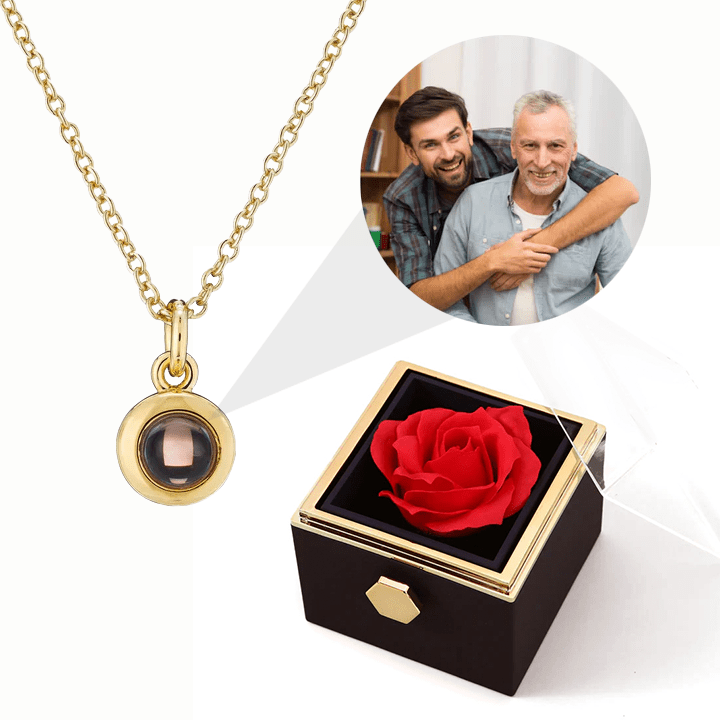Ewige Rosenbox - Personalisierte Kreis Halskette mit Foto & echte Rose