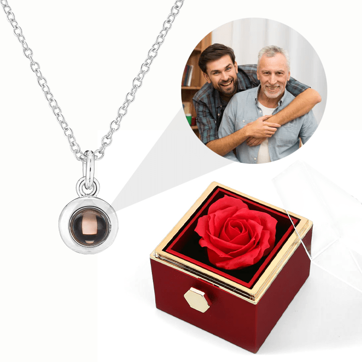 Ewige Rosenbox - Personalisierte Kreis Halskette mit Foto & echte Rose