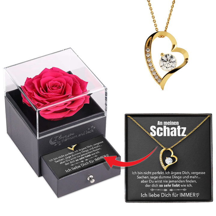 Elegante Rosenbox - Weißgold Ausführung Herz Halskette - An meinen Schatz